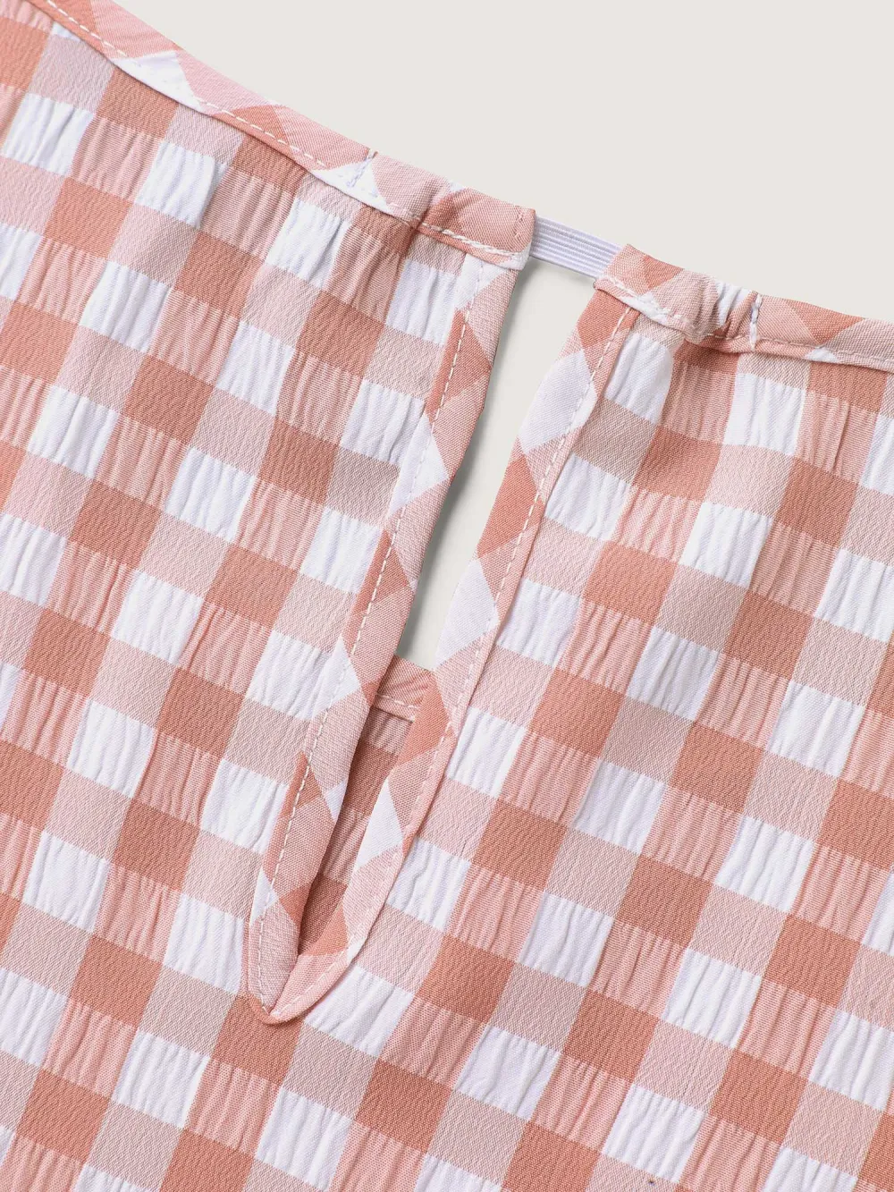Sweet Gingham Wrinkled Petal Sleeve Blouse