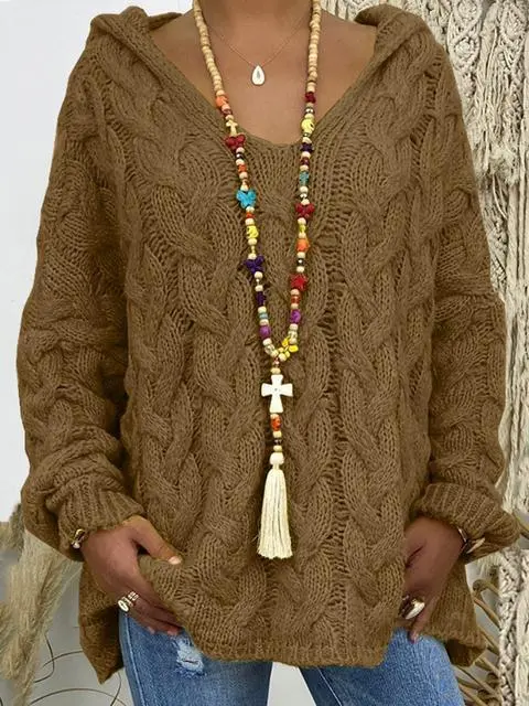 Solid Color Twist Knitting Hoodie Sweater