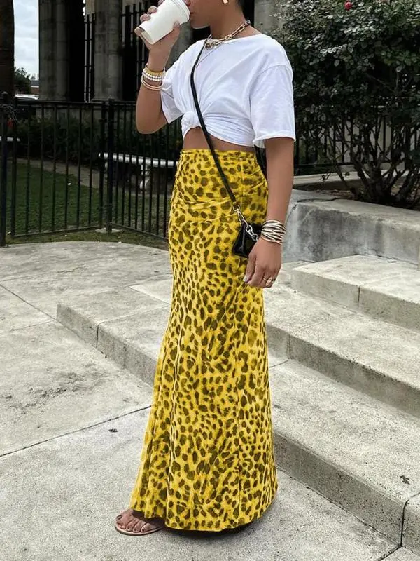 Women's Leopard Print High Waist Bodycon Skirt – Stylish Summer Casual Long Skirt