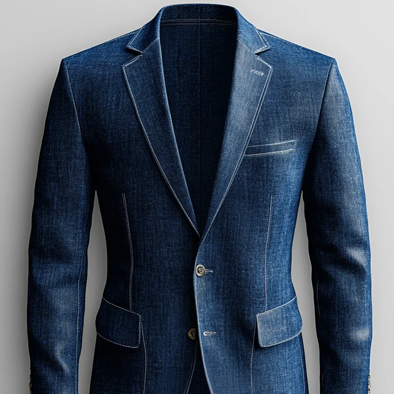 Men's Notched Lapel Long Sleeve Two Button Business Denim Blazer