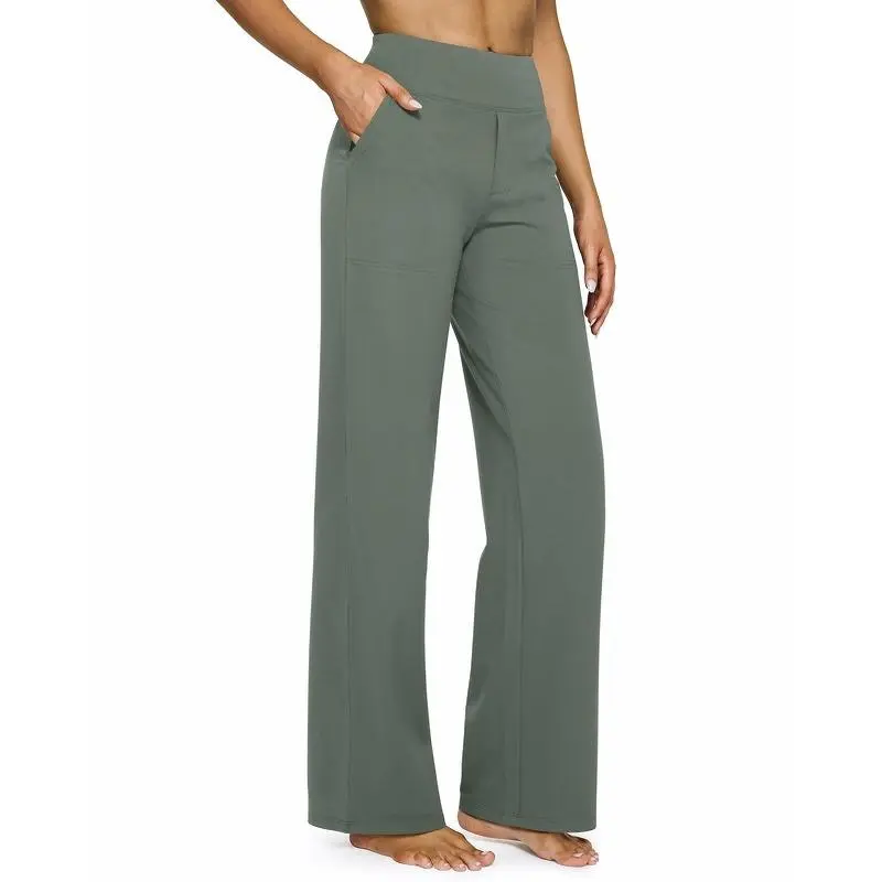 Women’s High-Waist Wide Leg Casual Pants-Loose Fit Yoga Trousers with Pockets for Work, Lounge