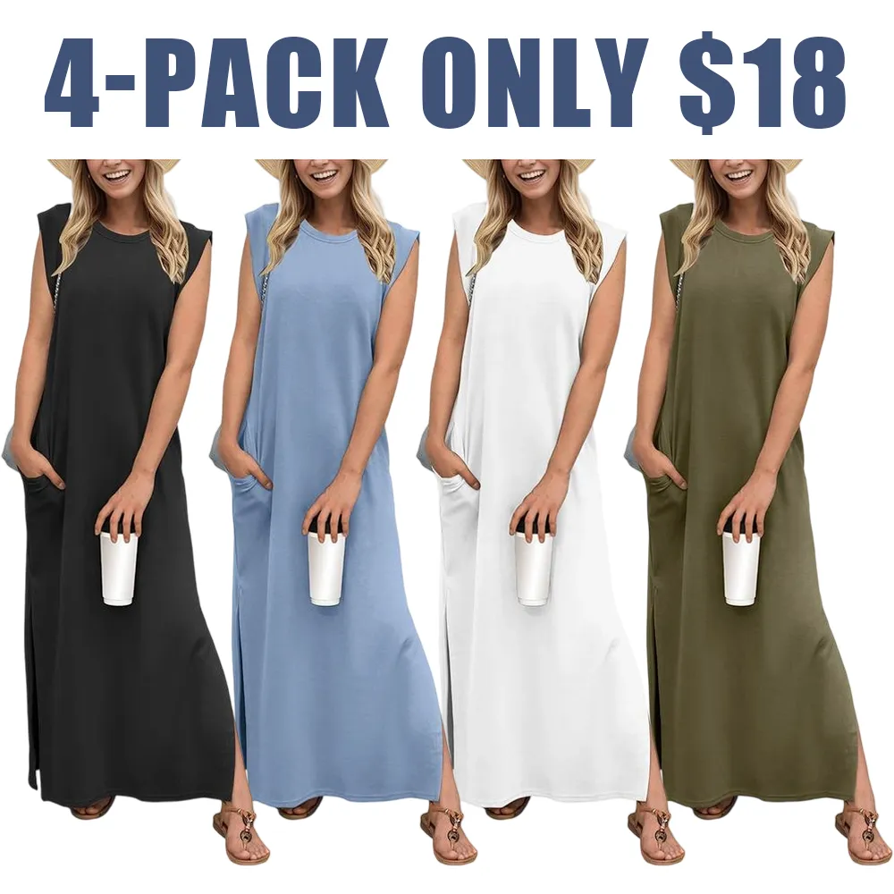 Women's Summer Maxi Dress with Pockets – Wrinkle-Free, Casual & Comfy