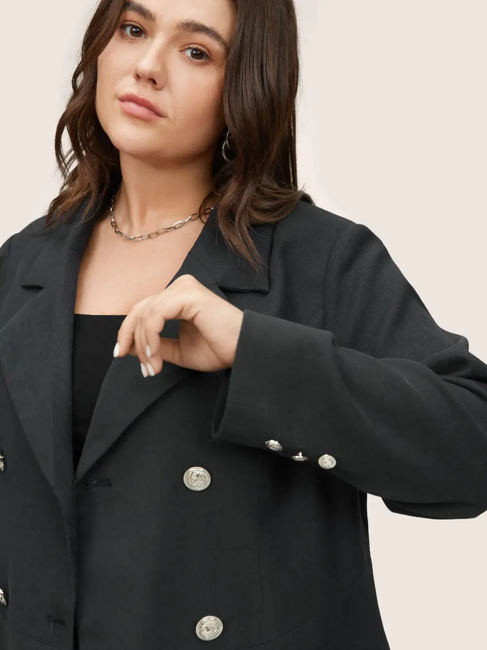 Suit Collar Double Breasted Metal Detail Blazer
