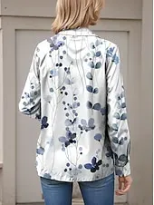 Women's Shirt Button Down Tunic Shirt Collar Long Sleeve Floral Graphic Stylish Casual Regular Tops Daily Going out s White Spring
