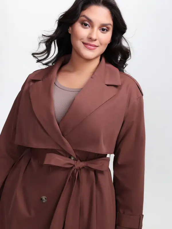 Button Belted Layered Trench Coat