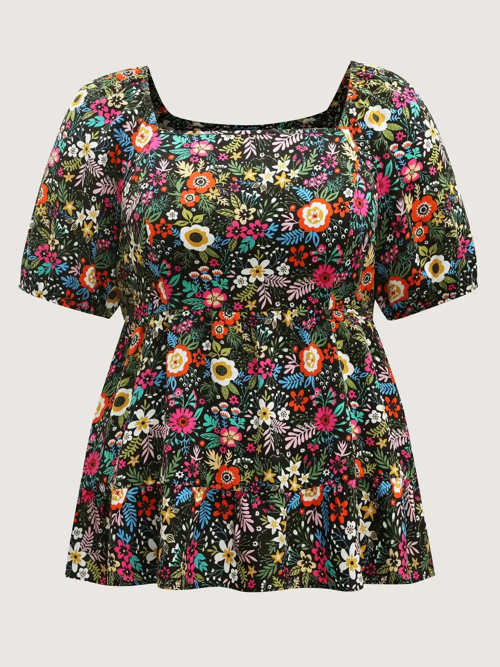 Floral Square Neck Fit and Flare Blouse