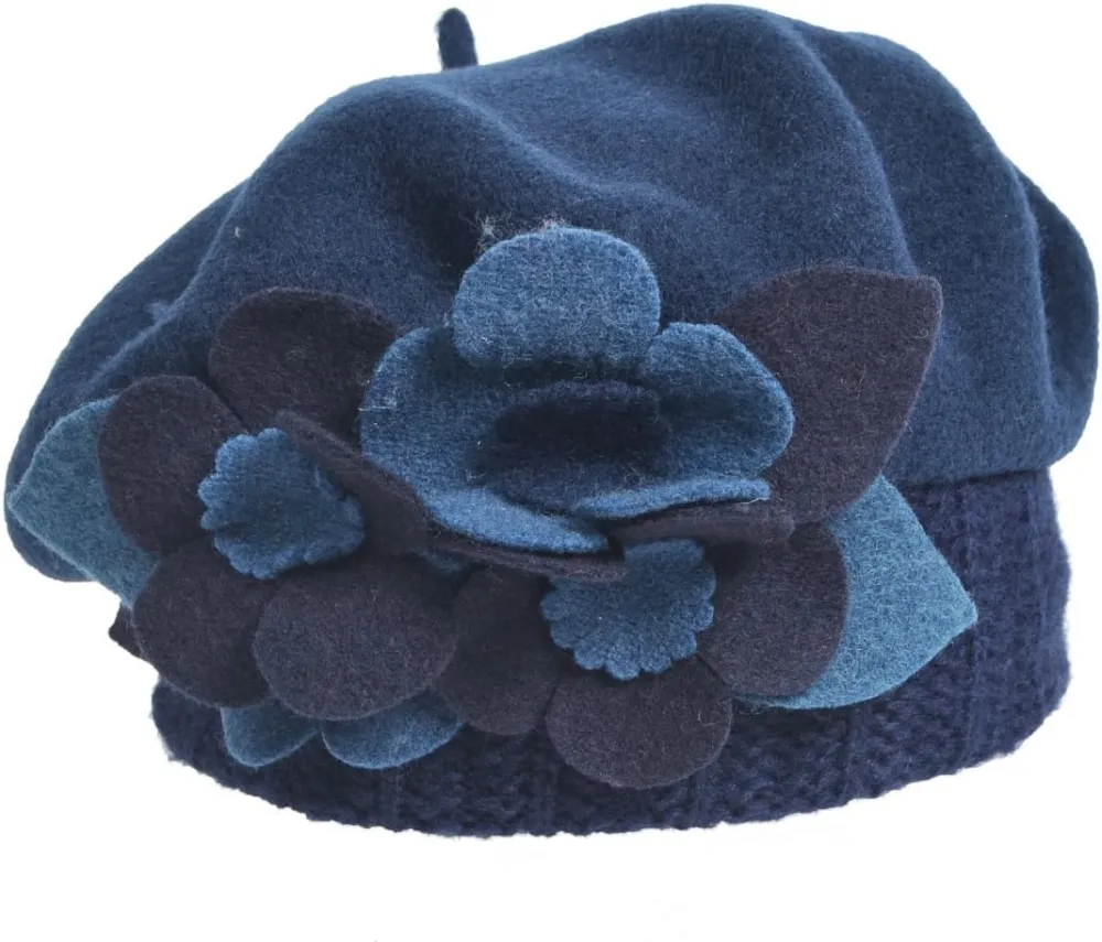 Lady French Beret 100% Wool Beret Floral Dress Beanie Winter Hat
