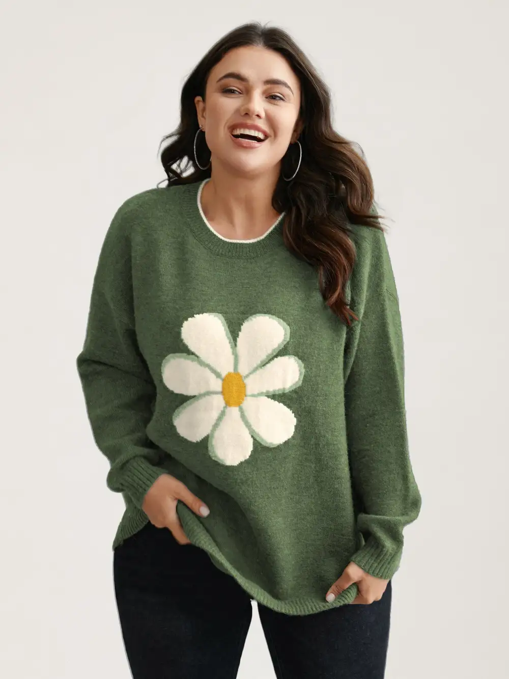 Floral Textured Crew Neck Pullover