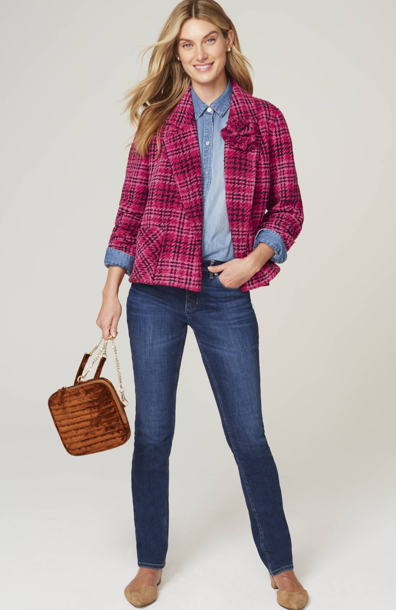 chenille plaid swing jacket