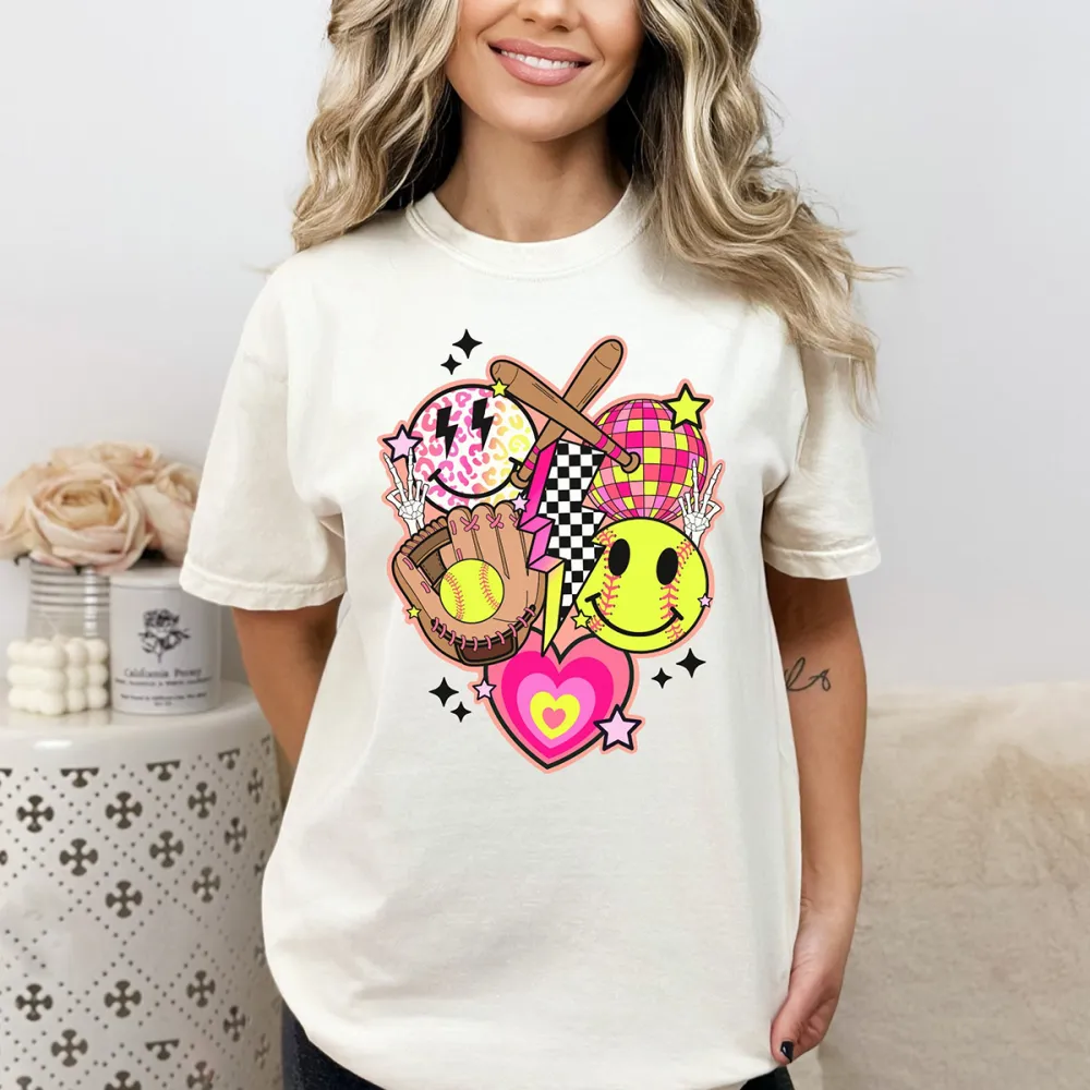 Baseball Season Printed Round Neck Short Sleeve T-Shirt