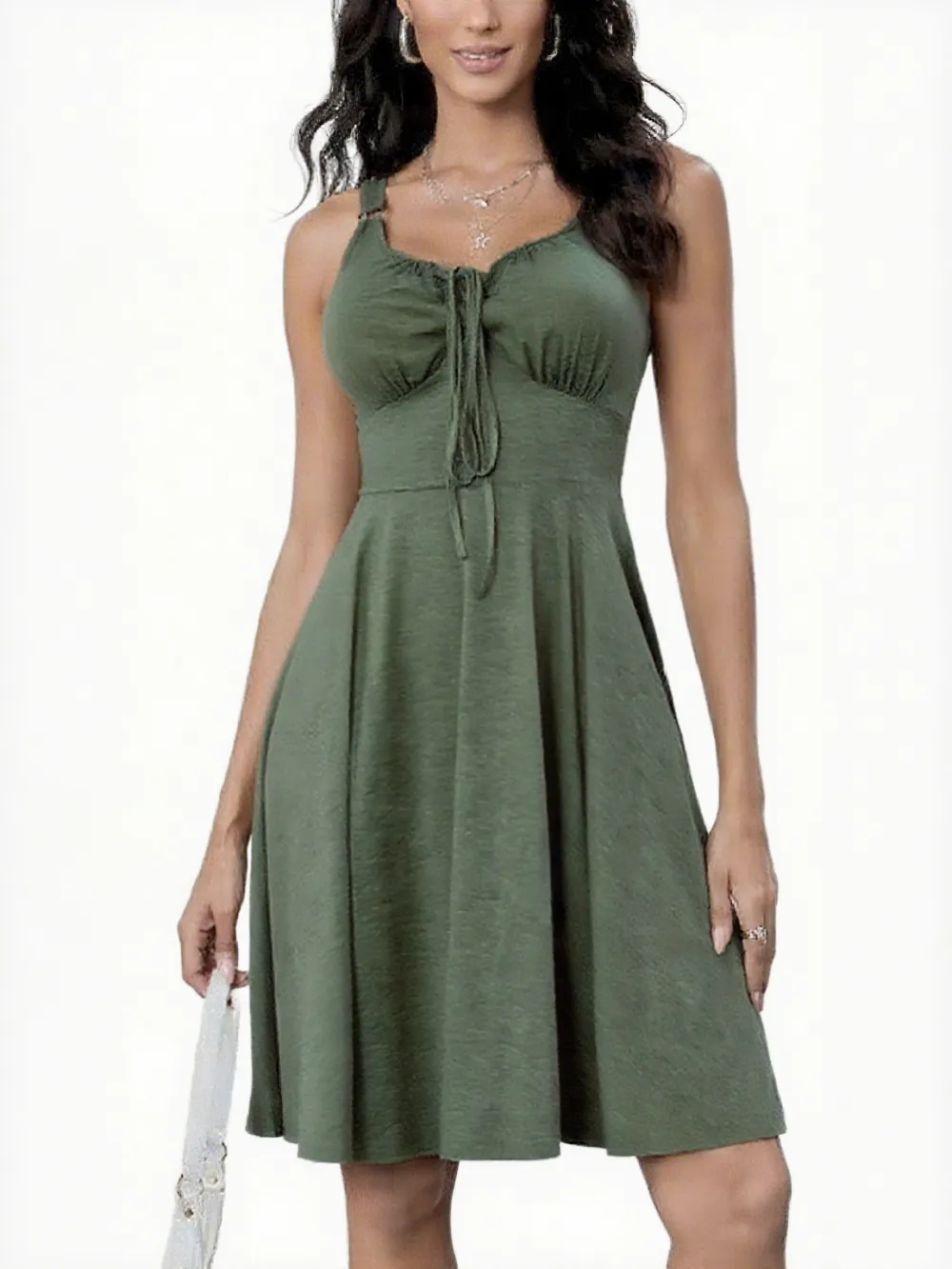 Women's Lace-Up Tie Front A-Line Tank Dress – Casual Summer Style