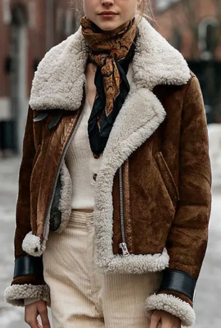 Women's Lambs Wool and Fur Aviator Jacket