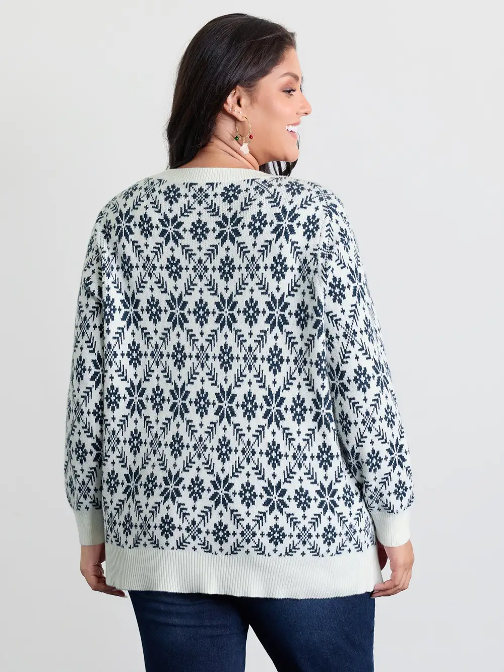 Supersoft Snowflake Jacquard Pattern Pockets Knit Cardigan