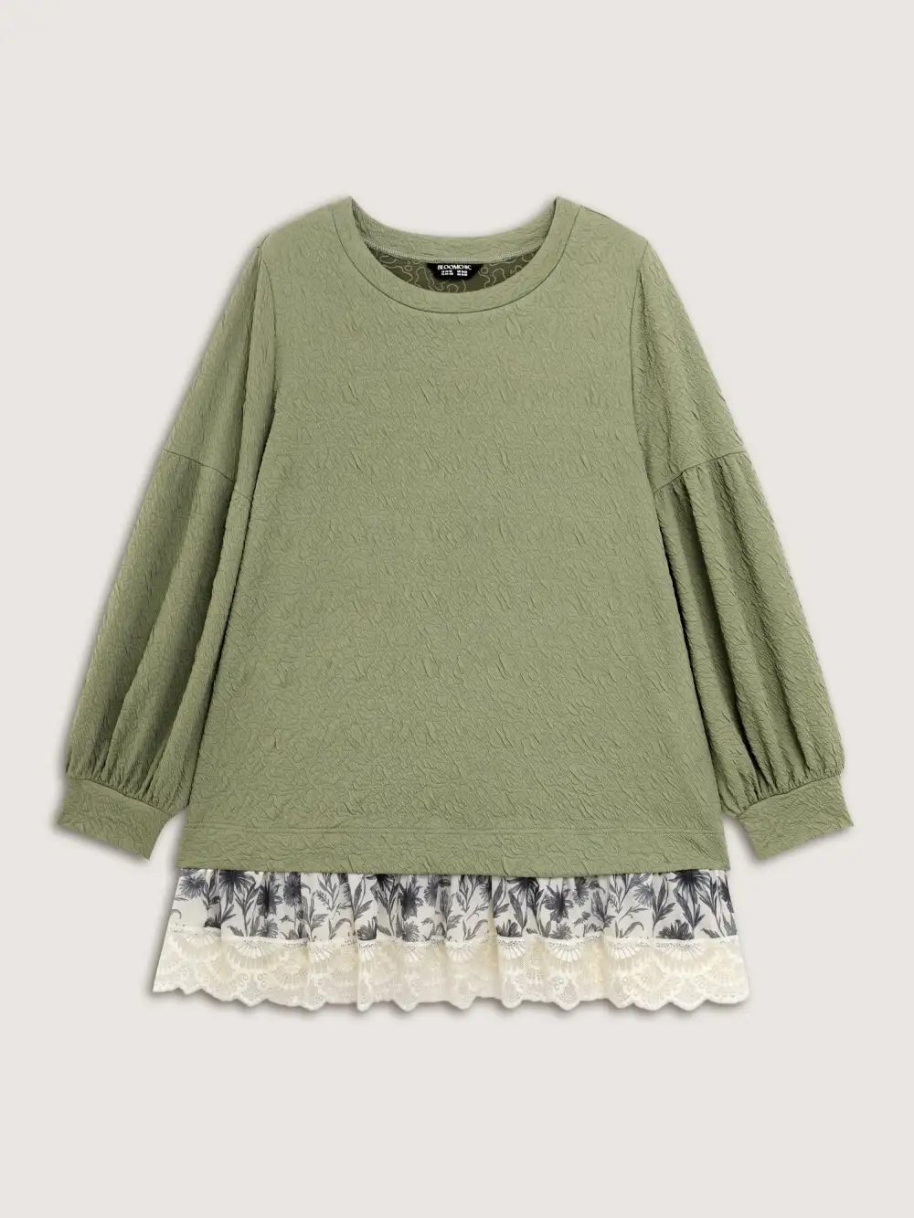 Textured Lace Layered Balloon Sleeve Sweatshirt