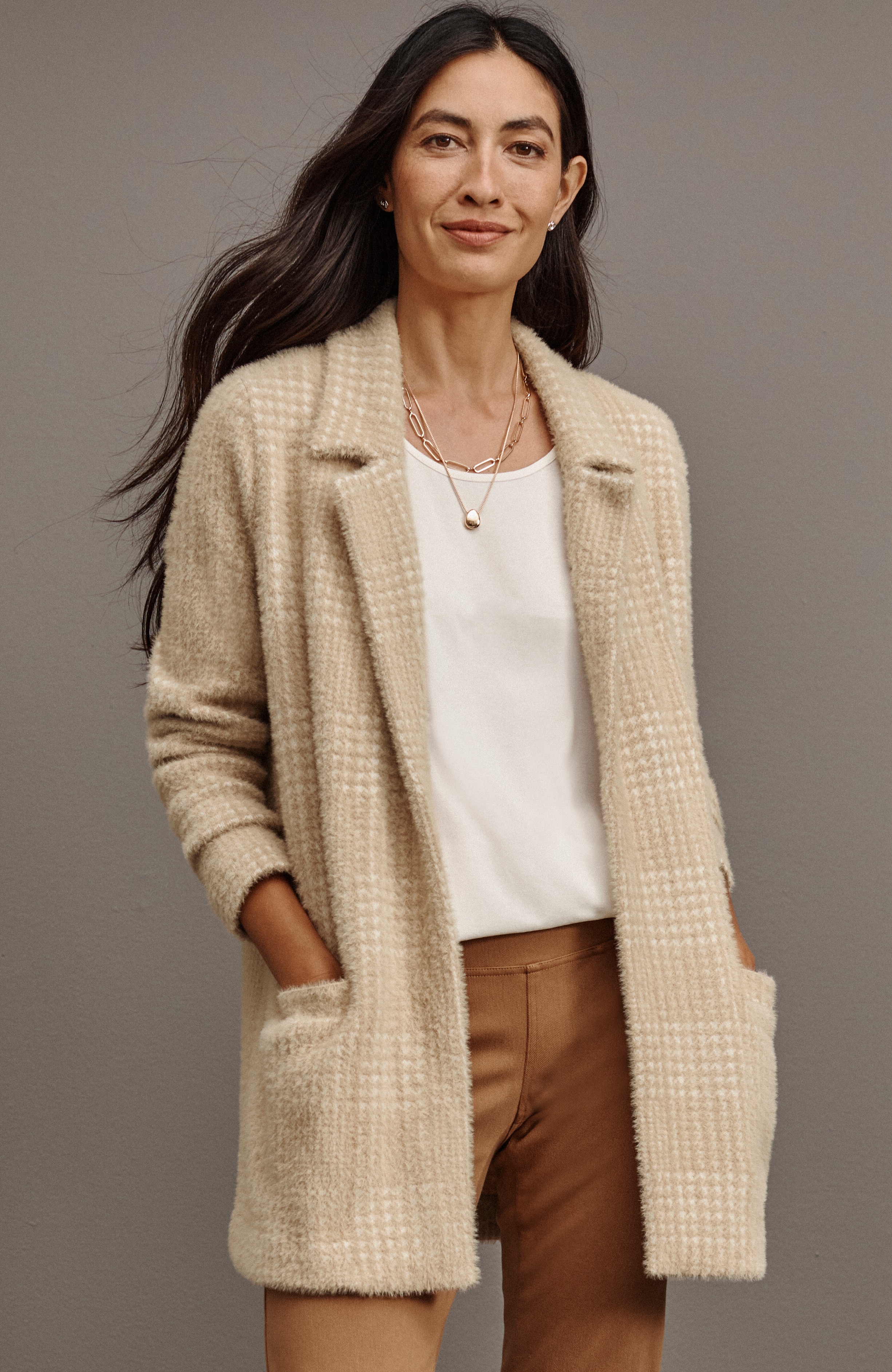 Wearever Luxe Soft Plaid Sweater-Jacket