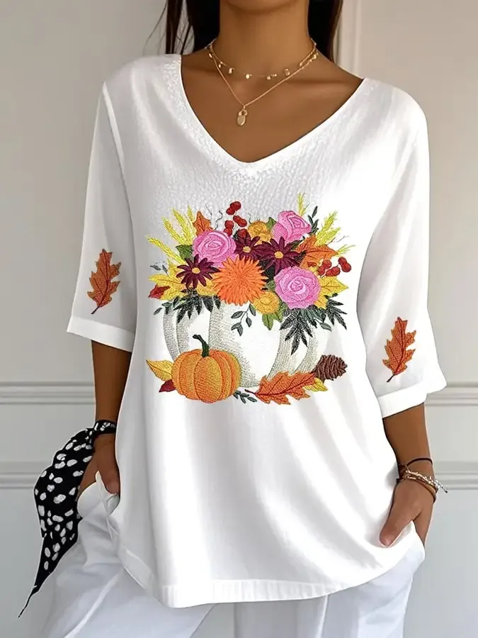 Women's Casual Autumn Print Sleeve Top