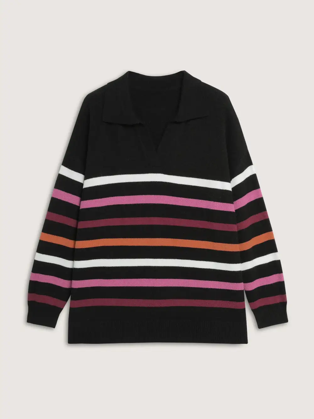 Polo Collar Colorful Stripes Pullover