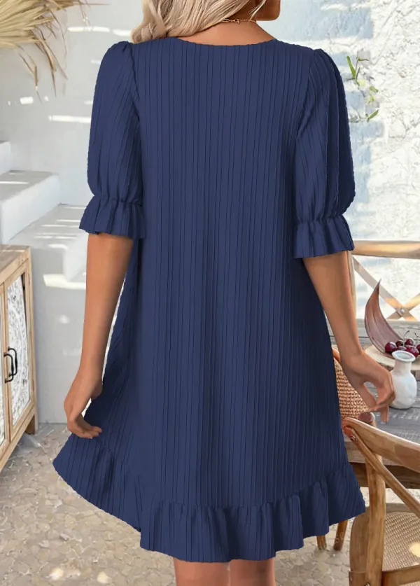 Navy Half Sleeve Round Neck Dress