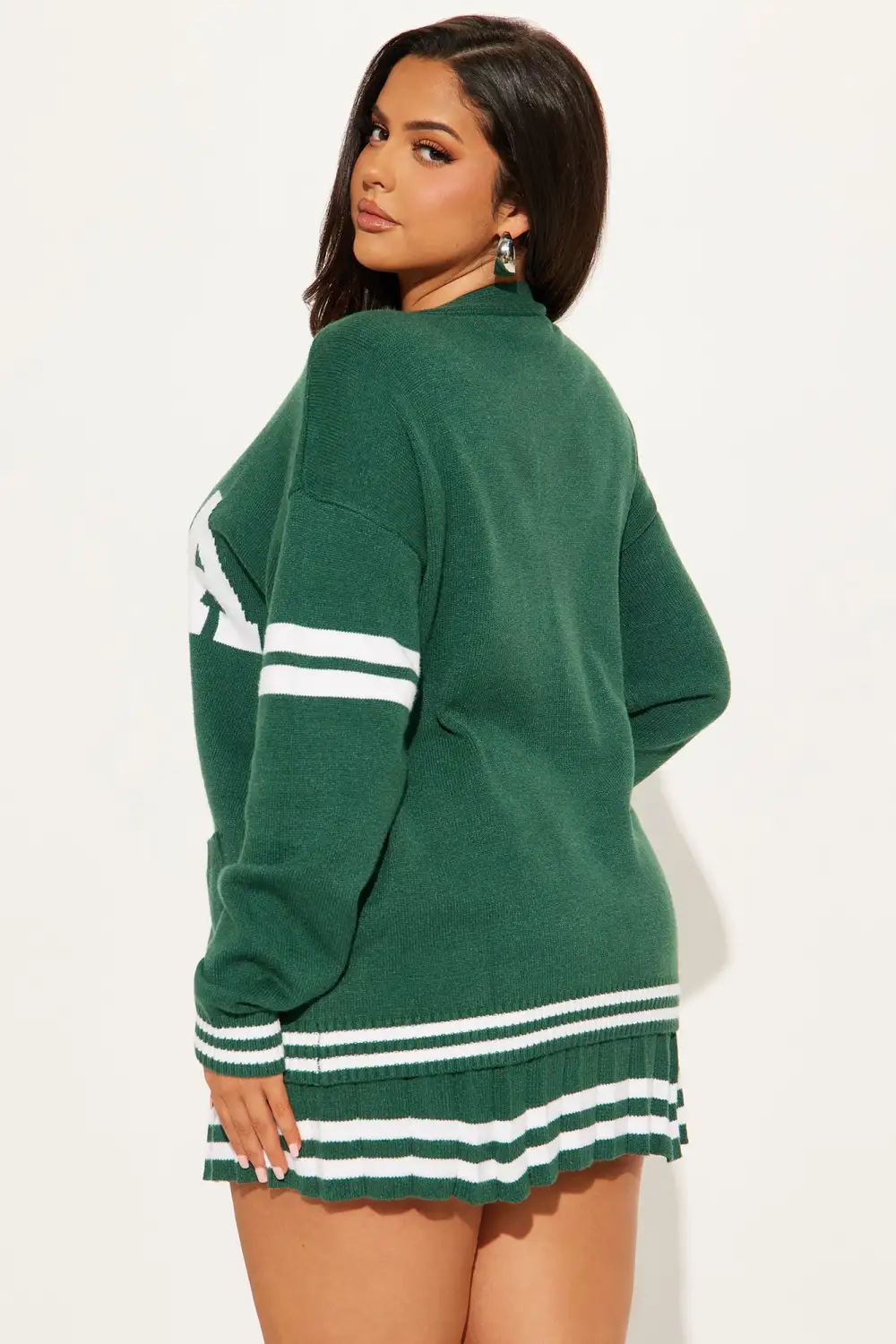 Preppy Era Pleated Sweater Skirt Set - Hunter