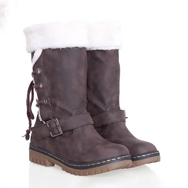 Women's Casual Plush Belt Buckle Mid-Cut Snow Boots 62466792S