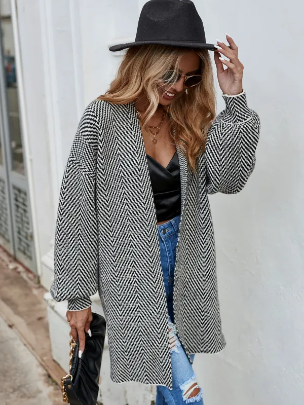 Chevron Pattern Bishop Sleeve Duster Cardigan