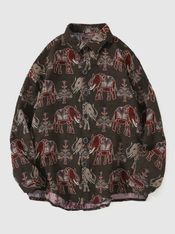 Men's animal elephant pattern ethnic style Blend Wool  shirt jacket