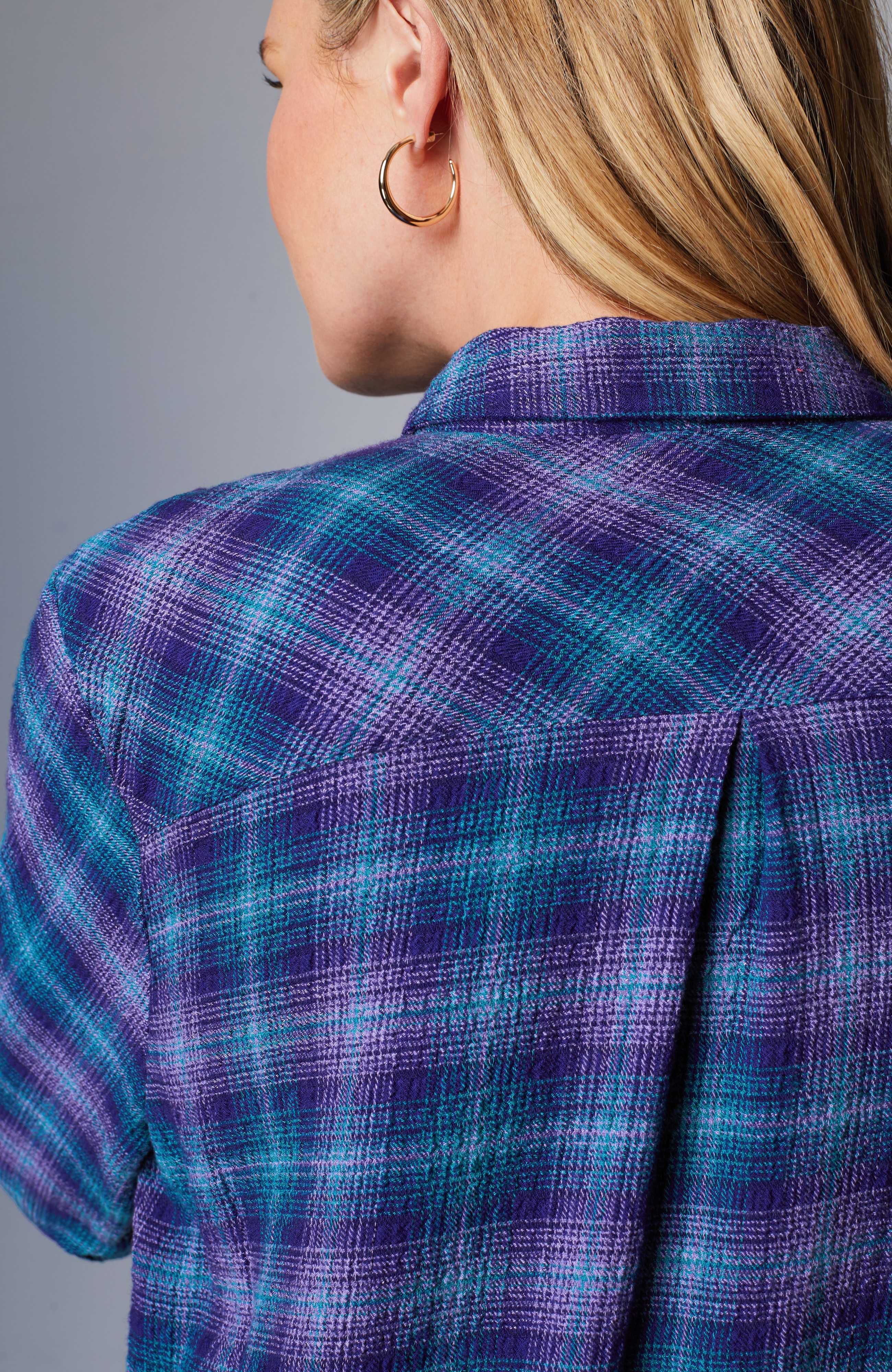 Crinkled Plaid Button-Front Tunic