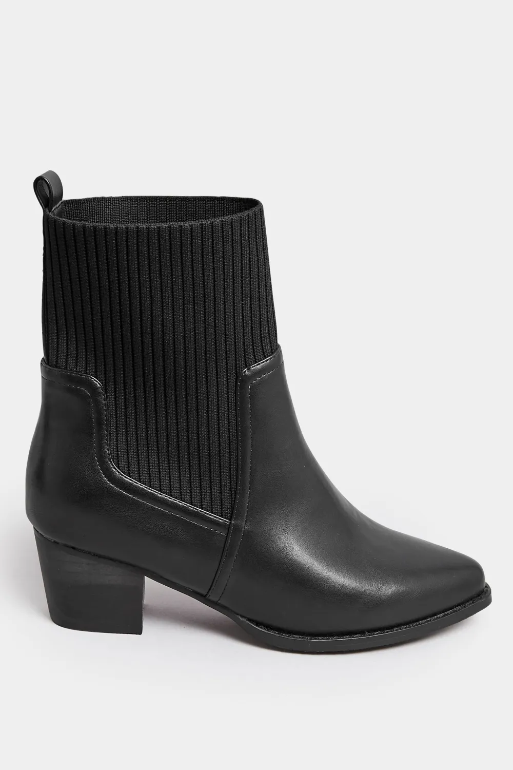 Yours Black Sock Top Line Western Boots In EEE Fit