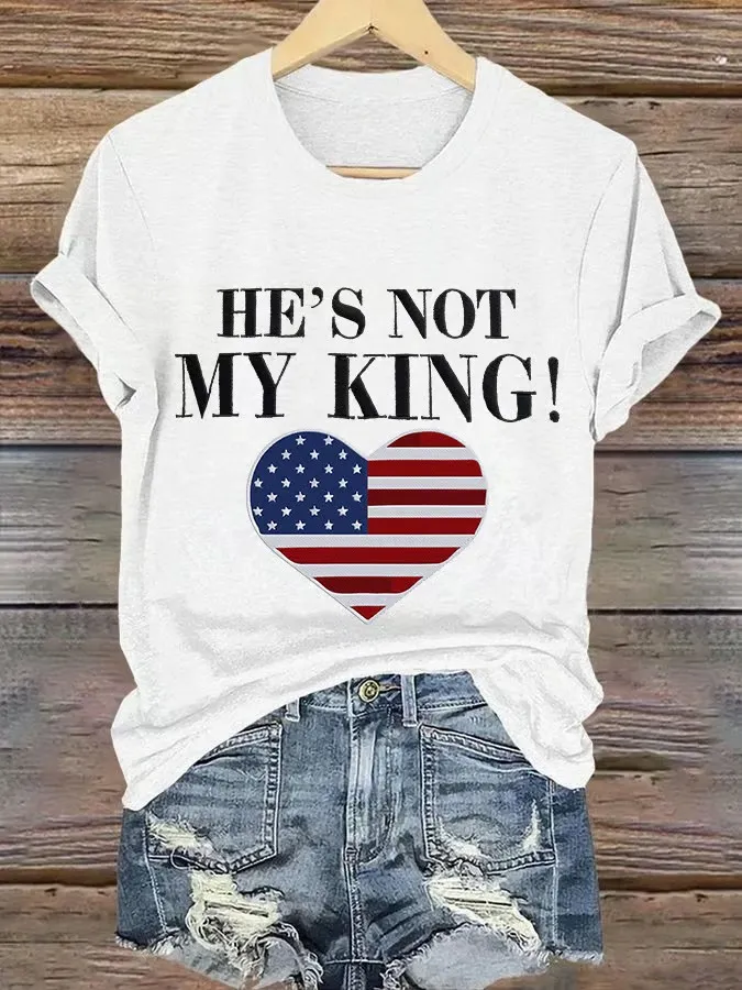 Women'S T-Shirt Vintage He'S Not My King Printed T-Shirt Pure Cotton Round Neck Short Sleeve