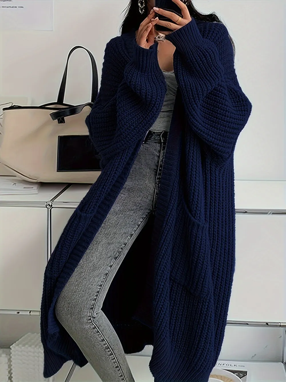 Cozy Solid Color Open Front Knitted Cardigan - Soft, Relaxed Fit, Long Sleeve Length, Casual Design - Perfect for Spring and Fall, Womens Clothing