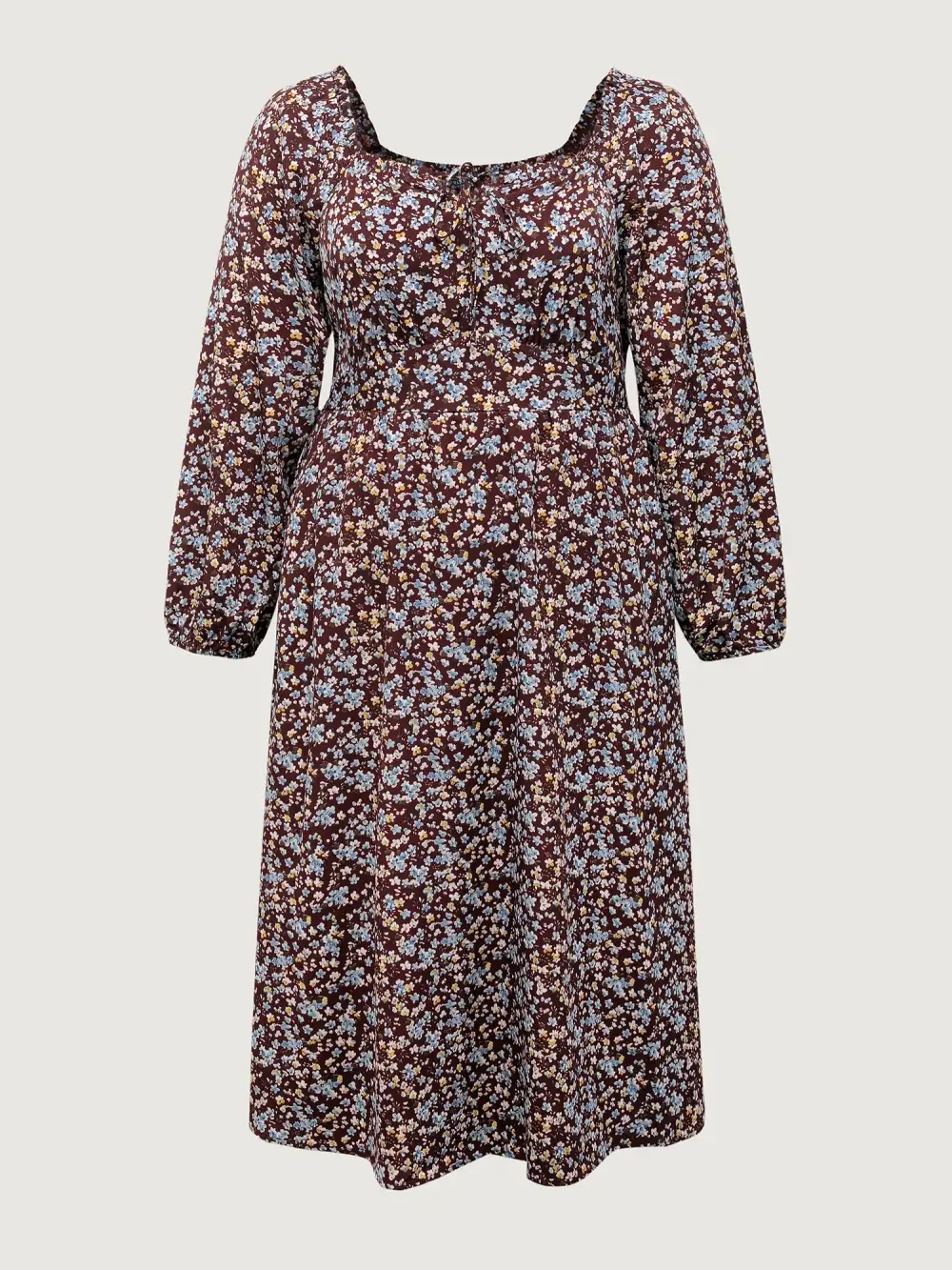 Floral Print Pockets Neckline Tie Maxi Dress