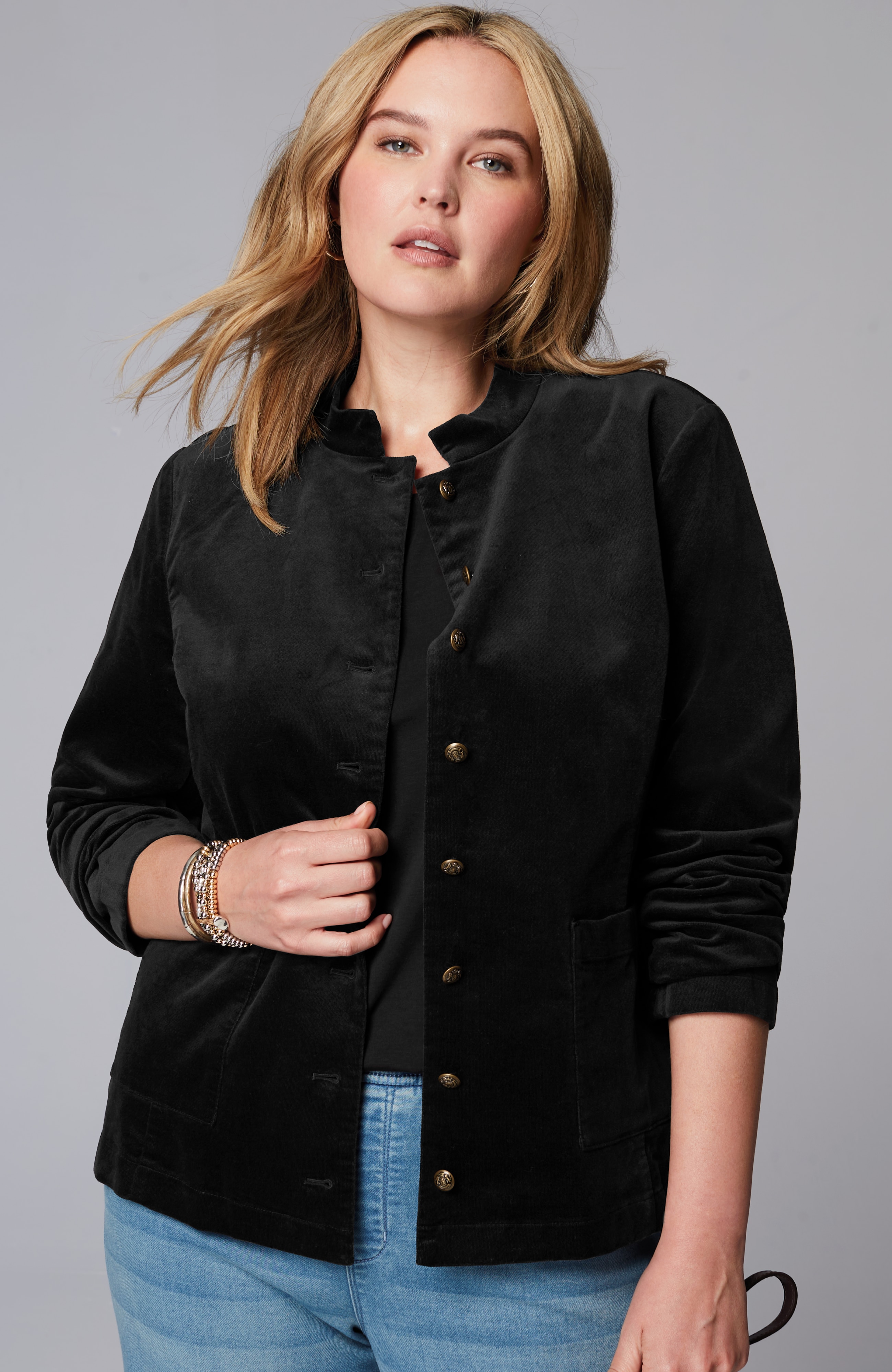 Velveteen-Stretch Military Jacket