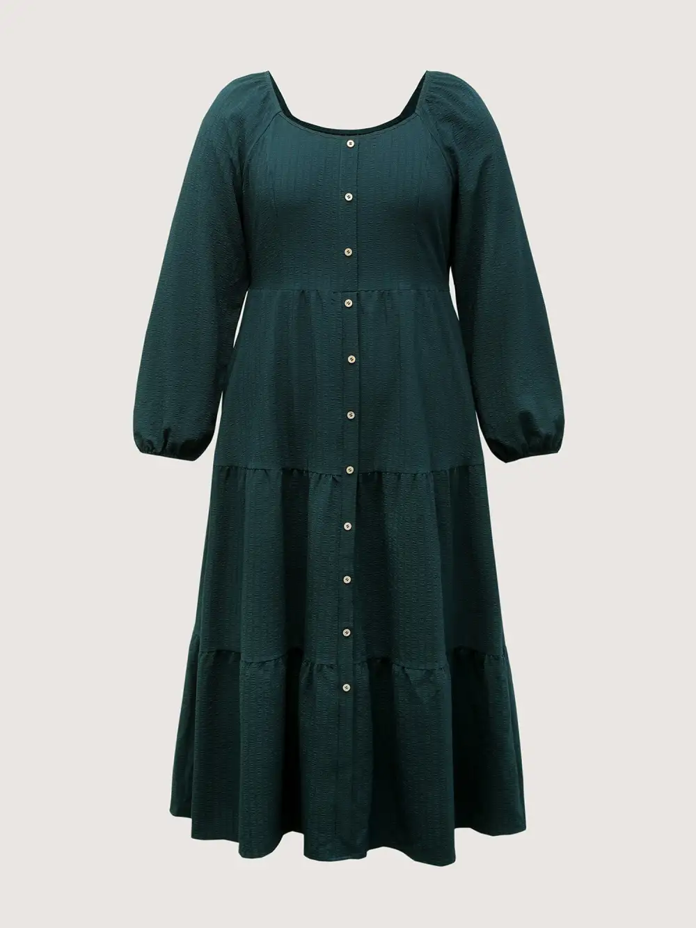 Textured Pockets Button Detail Tiered Maxi Dress