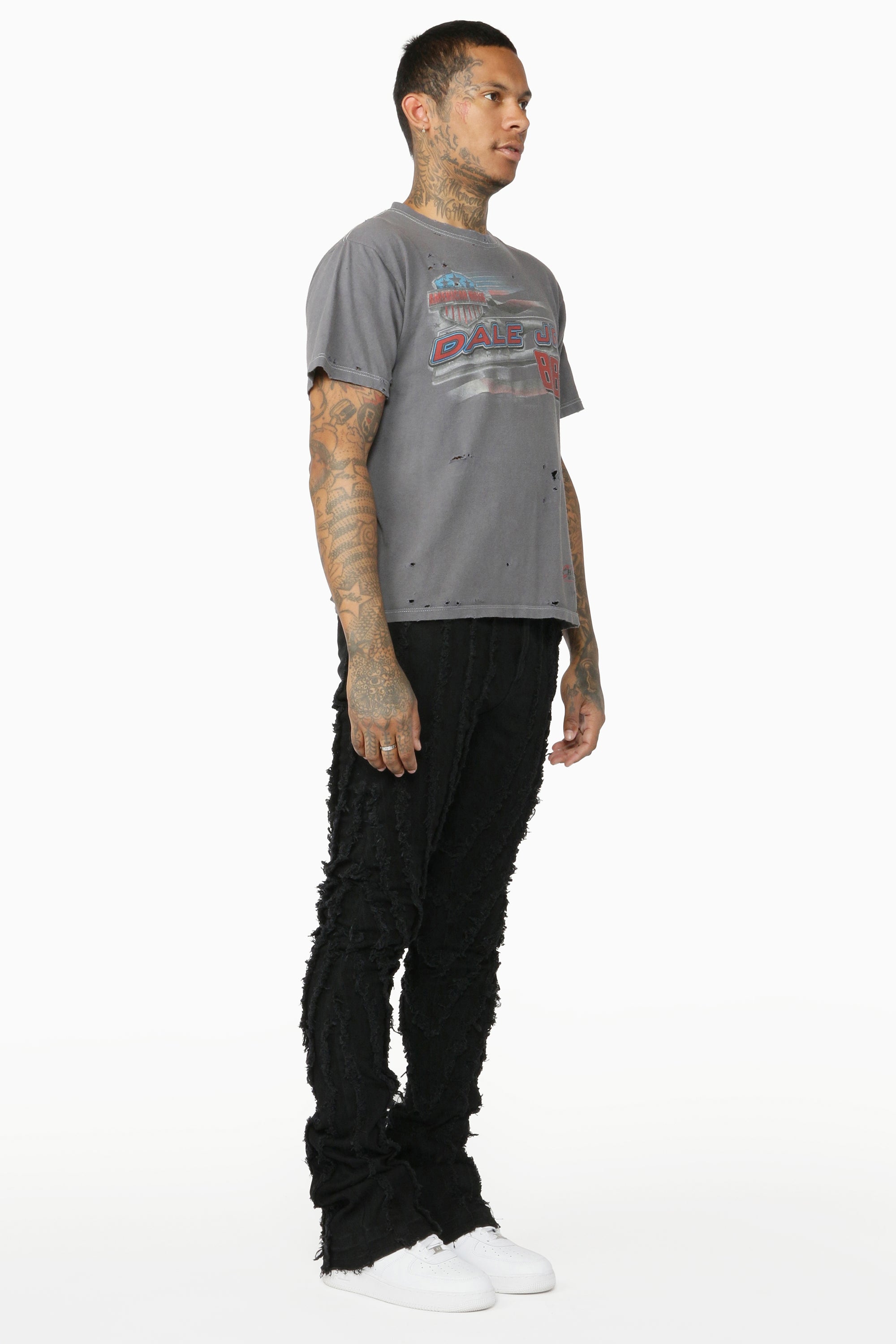 Lazer Black Stacked Flare Jean