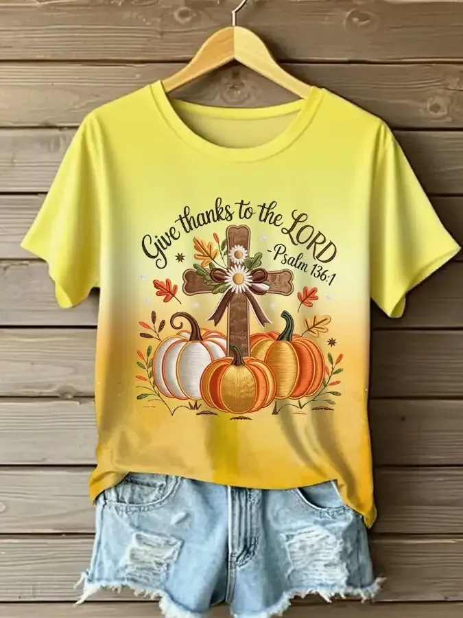 Women's Casual Autumn Pumpkin Print T-Shirt