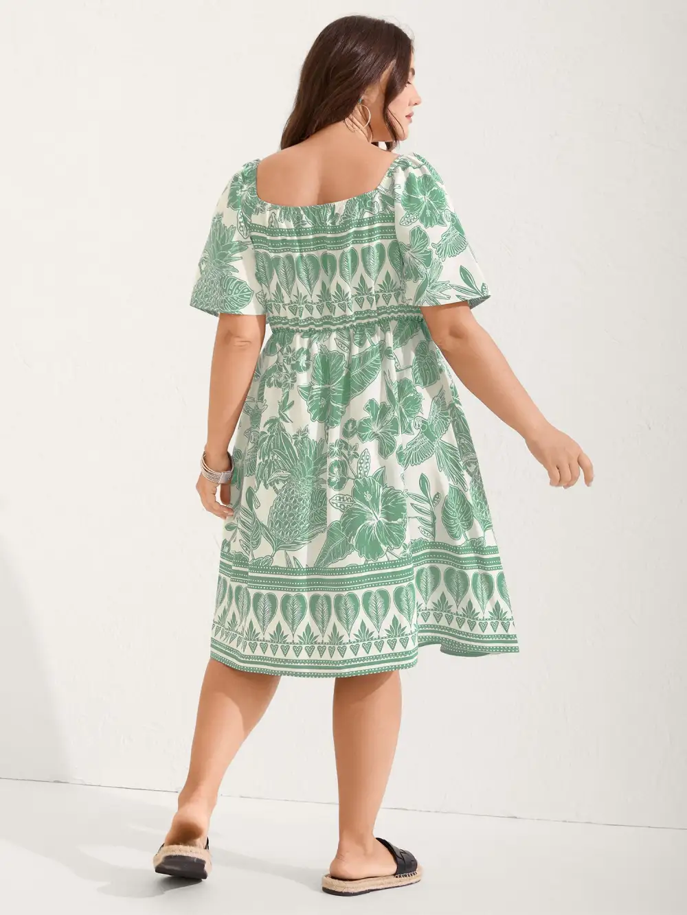 Boho Print Fit Flare Pockets Midi Dress