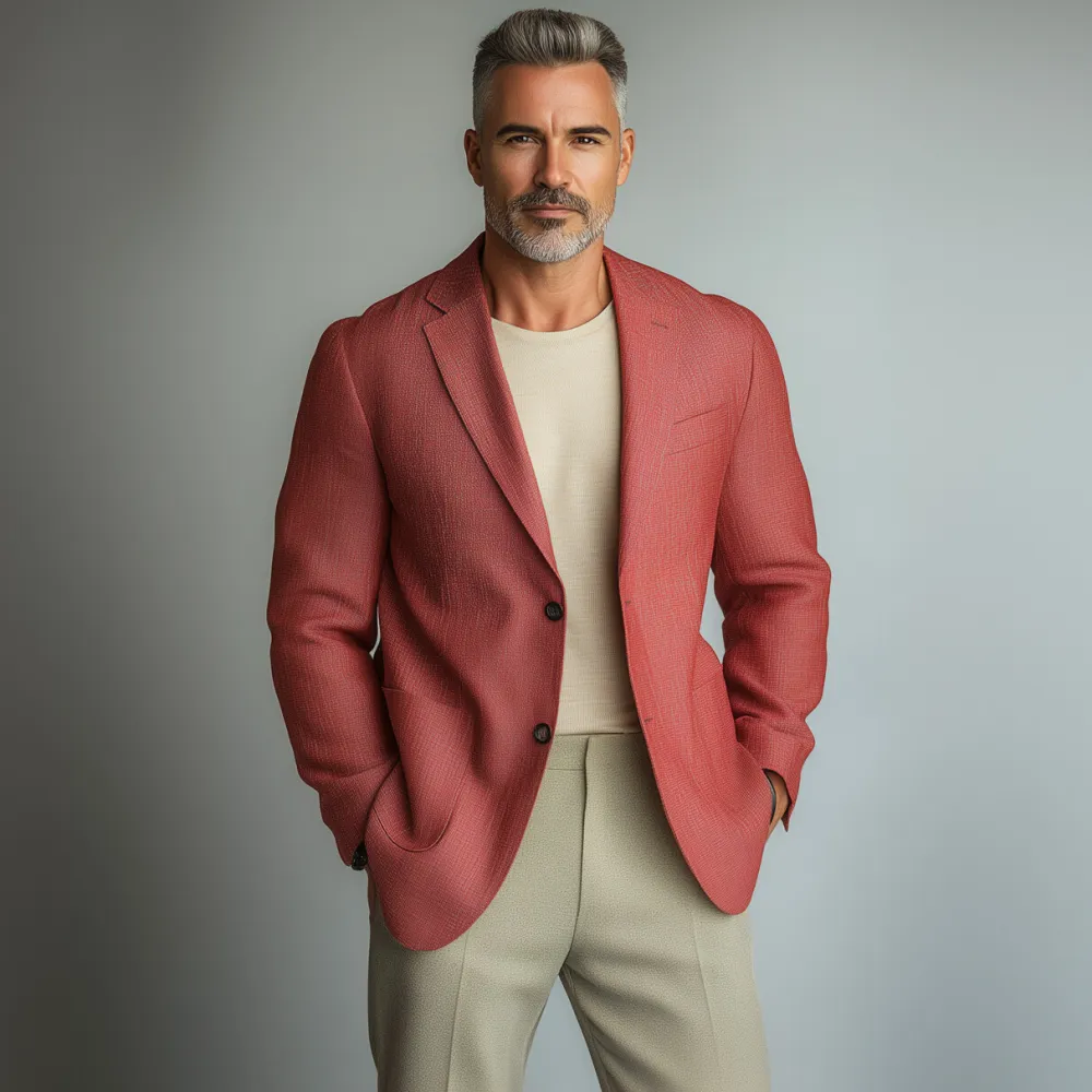 Men's Business Notched Lapel Two Button Patch Pocket Solid Blazer