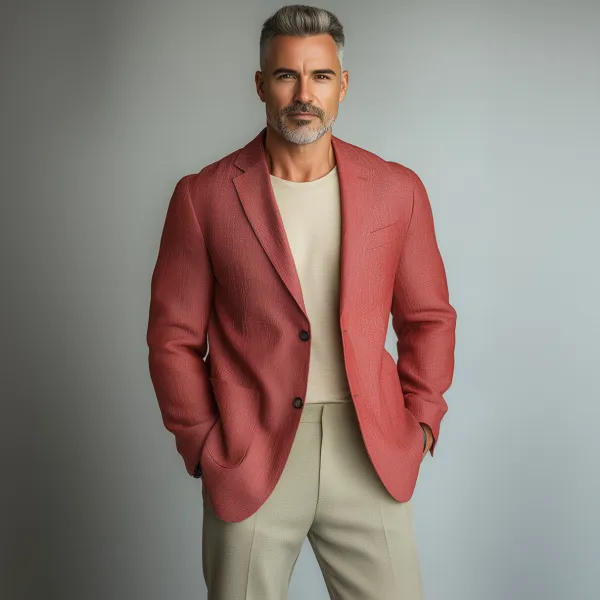 Men's Business Notched Lapel Two Button Patch Pocket Solid Blazer