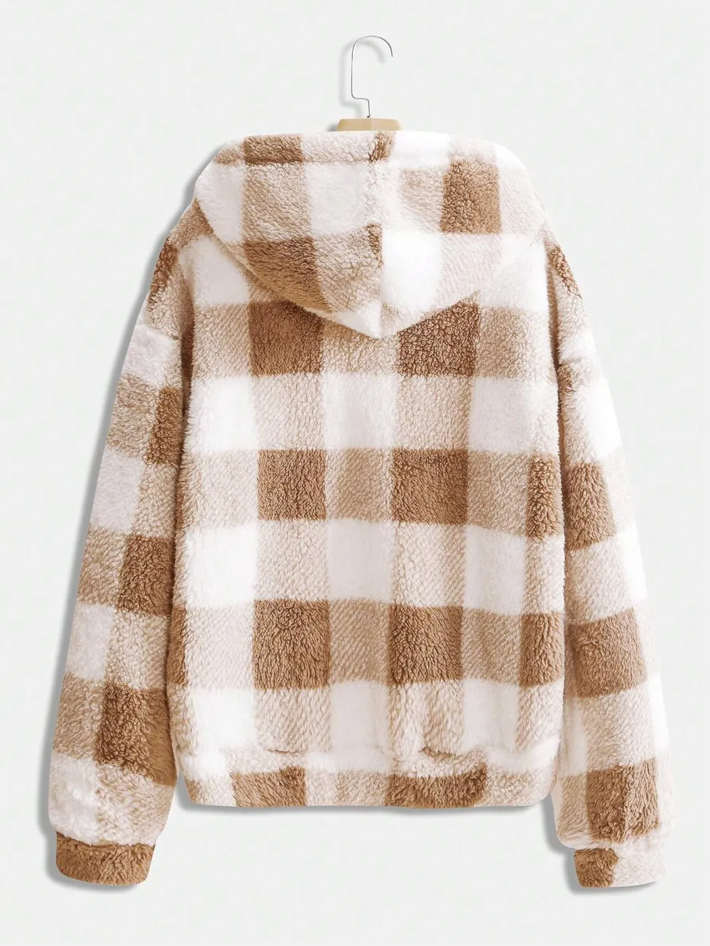 Zip-Up Front Plaid Hooded Casual Jacket With Pockets