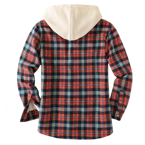 Mens Plaid Thick Plush Casual Jacket