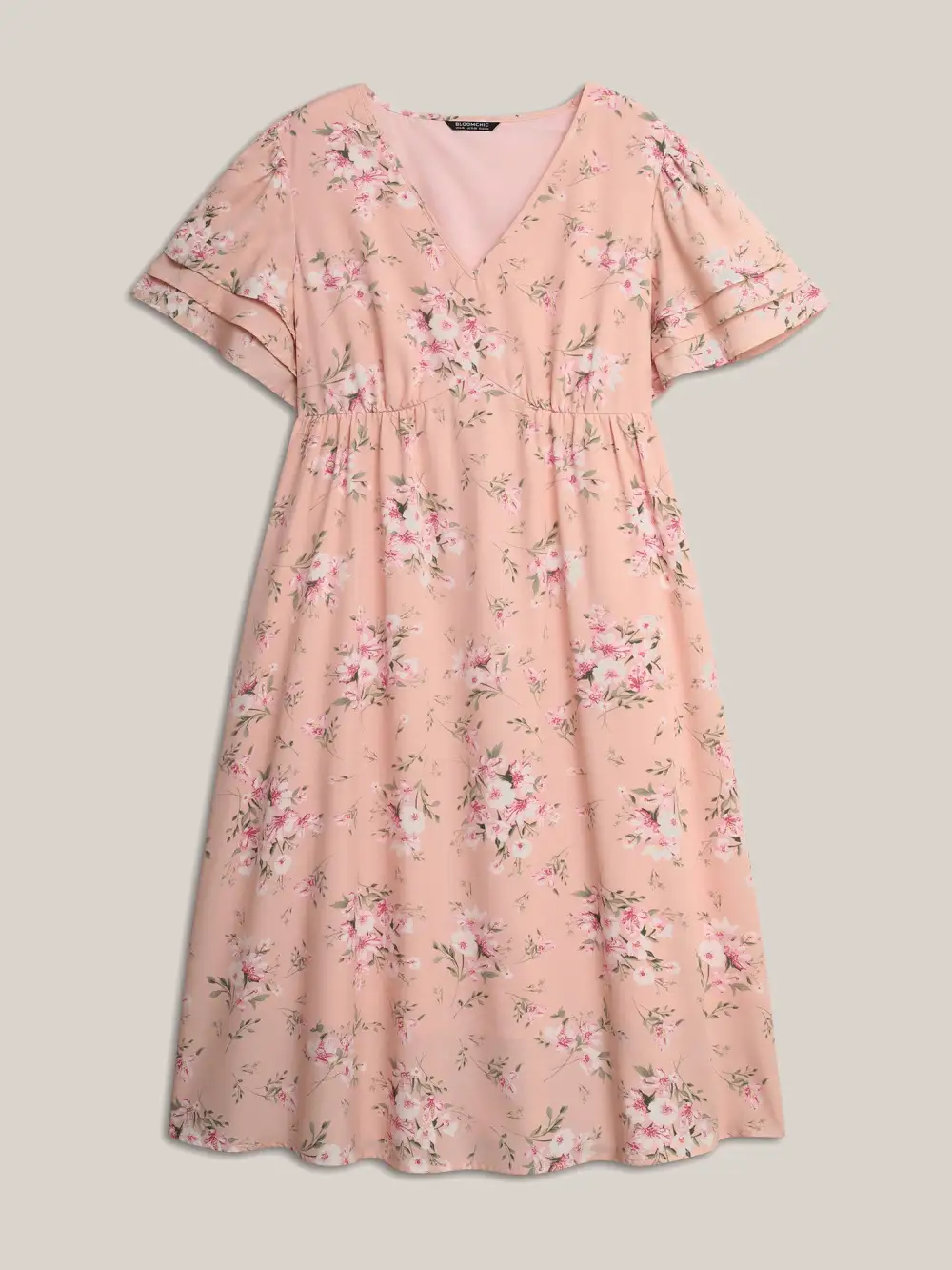 Floral Elastic Waist Tiered Ruffle Sleeve Dress