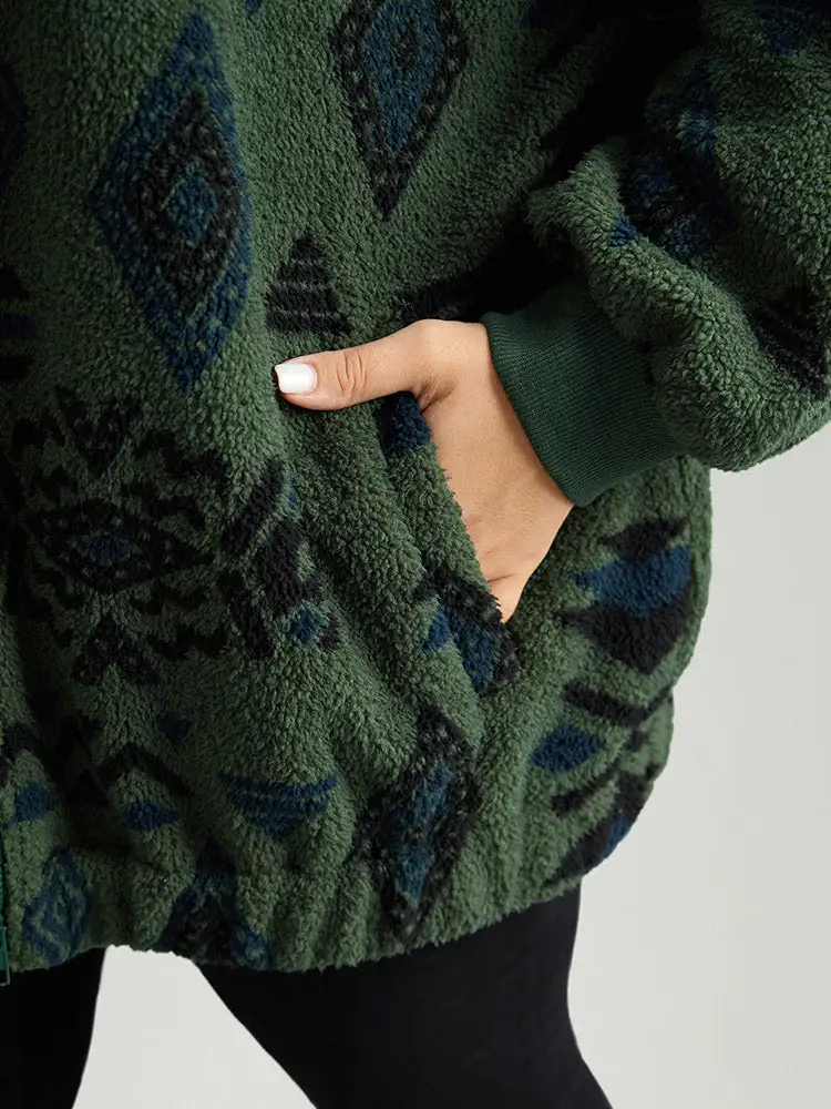 Geometric Pocket Gathered Zipper Jacket