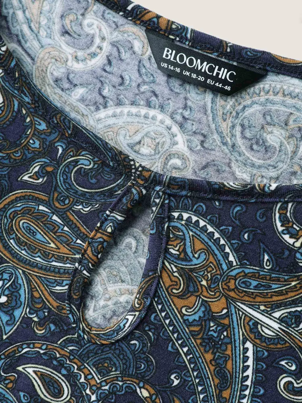 Paisley Print Neck Cut-Out Pleated Top