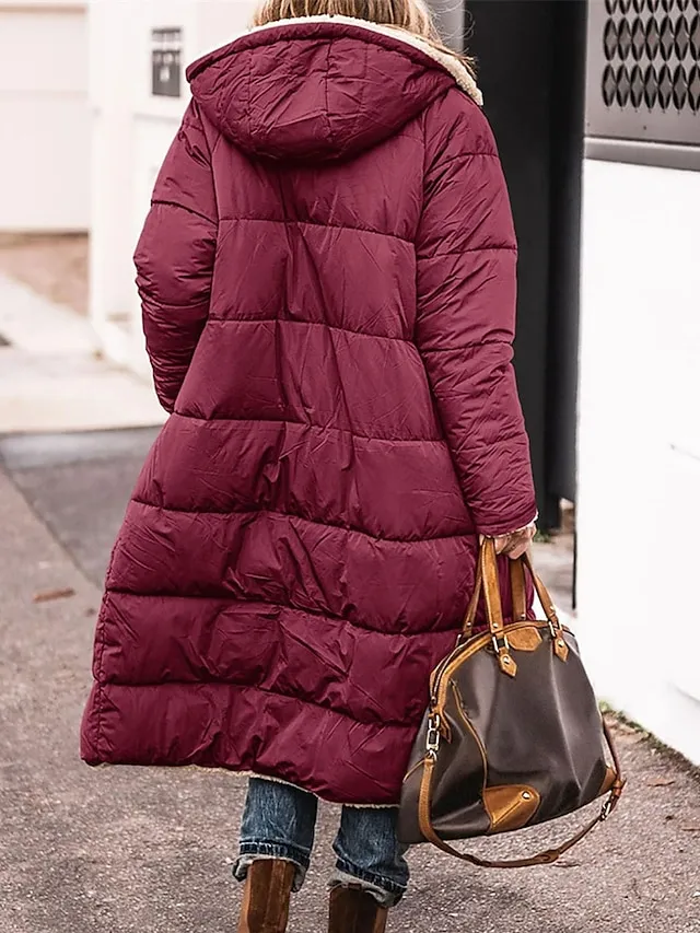 Women's Long Puffer Jacket Winter Fleece Parka  Reversible Thermal Warm Windproof Winter Coat Hooded Jackets