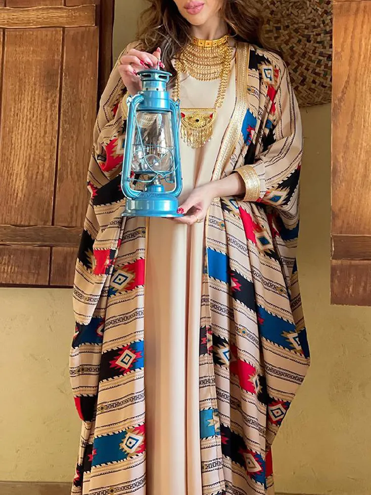 Fashion Stripe Bat Sleeve Tank Top Dress Coat Two Piece Set