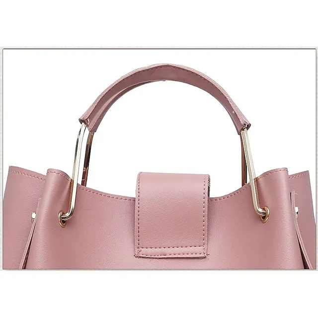 Women's Bag Set PU Leather 3 Pcs Purse Set Shopping Zipper Tassel Black White Pink