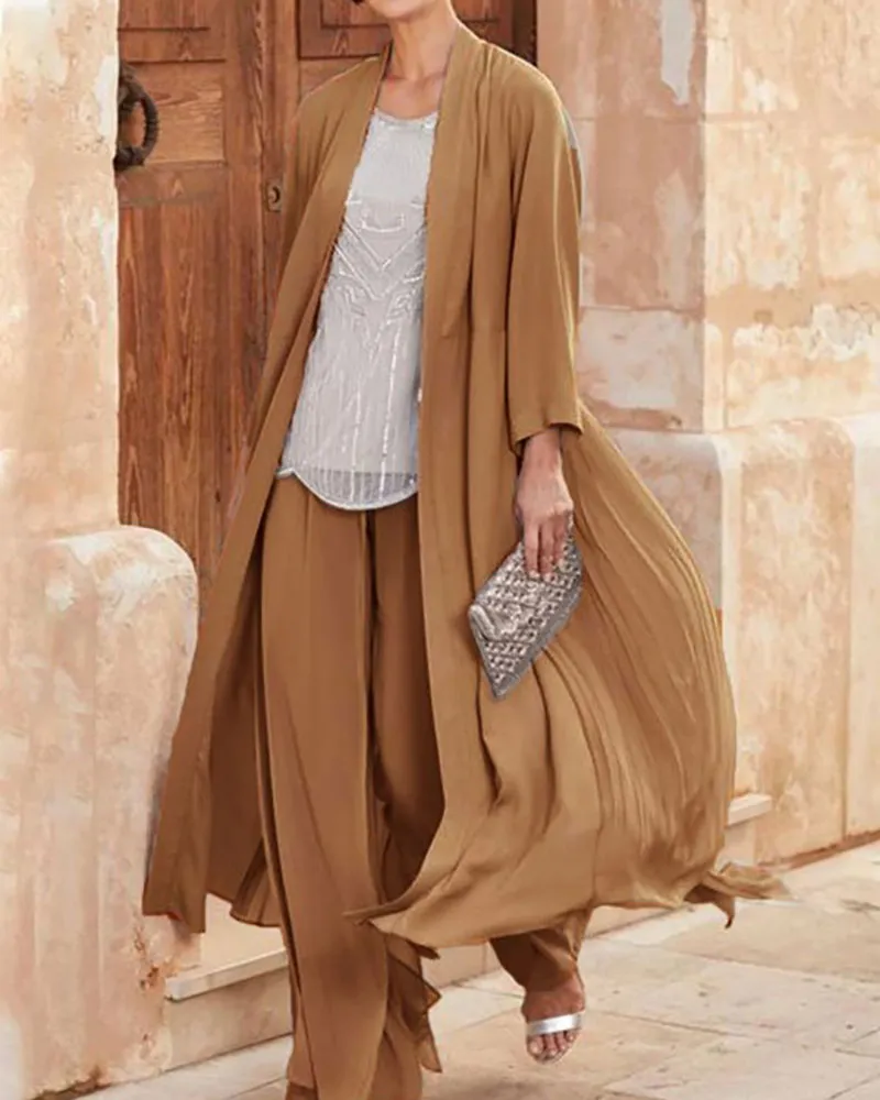 Temperament Casual Simple Chiffon Cardigan Ladies Two-piece Set