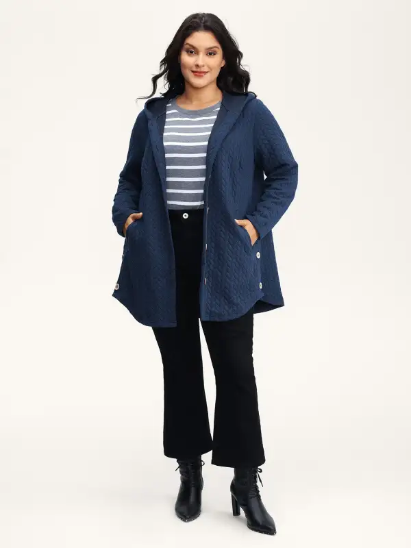 Textured Button-Down Long Jacket