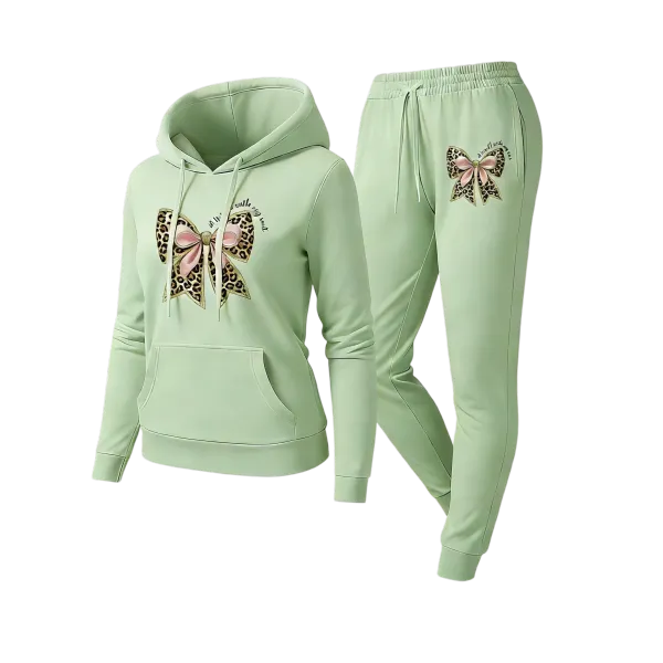 Women's Leopard Print Bow Pattern Tracksuit