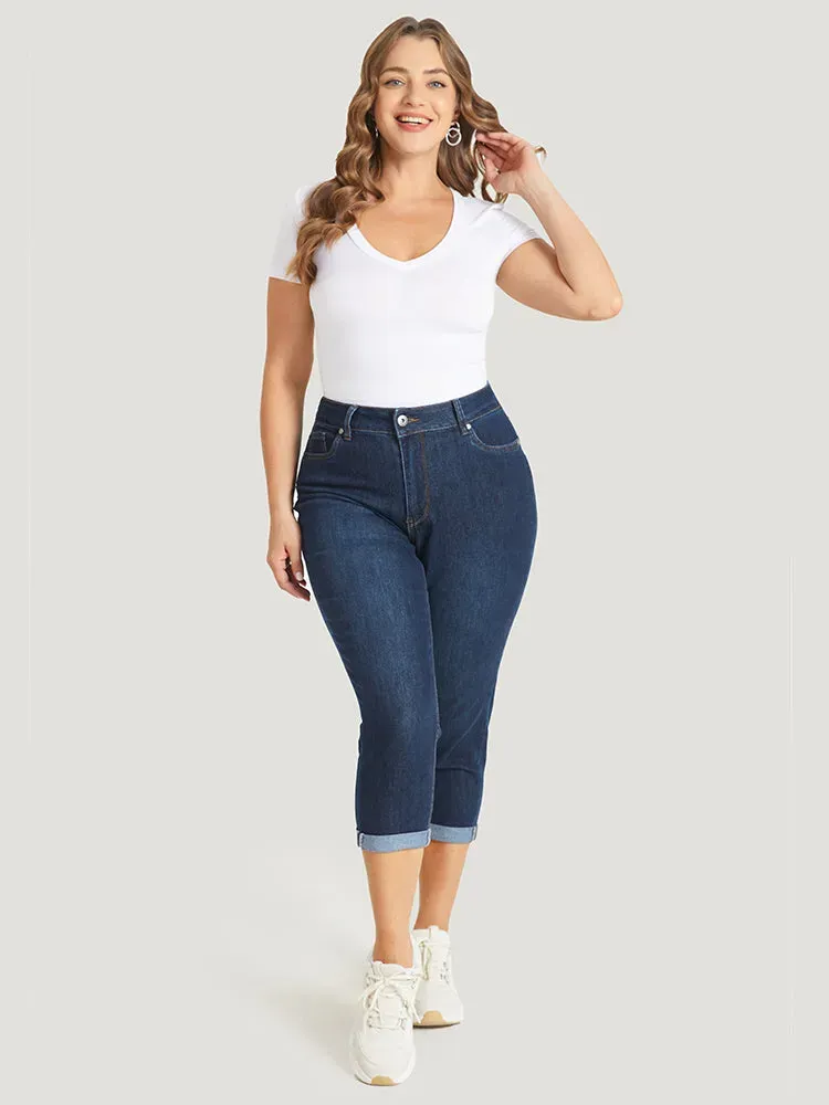 Very Stretchy High Rise Dark Wash Cropped Jeans